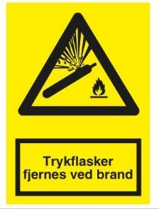 Advarselsskilt, Trykflasker fjernes ved brand
