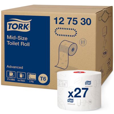 Tork Mid-size toiletpapir T6, 2-lags, 100 m, hvid